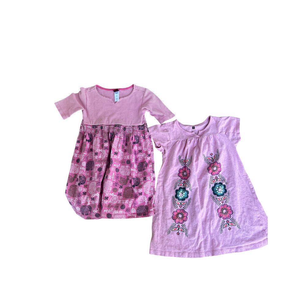 Bundle of 2 Tea Collection Pink Play Dresses Floral‎ and Elephant Print Size 6